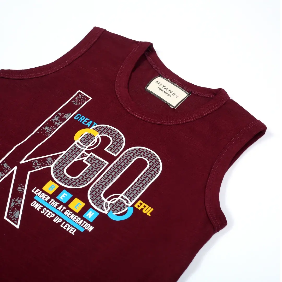 Stylish Maroon Sleeveless Shirt & Khaki Shorts Set - Niyaney Clothing