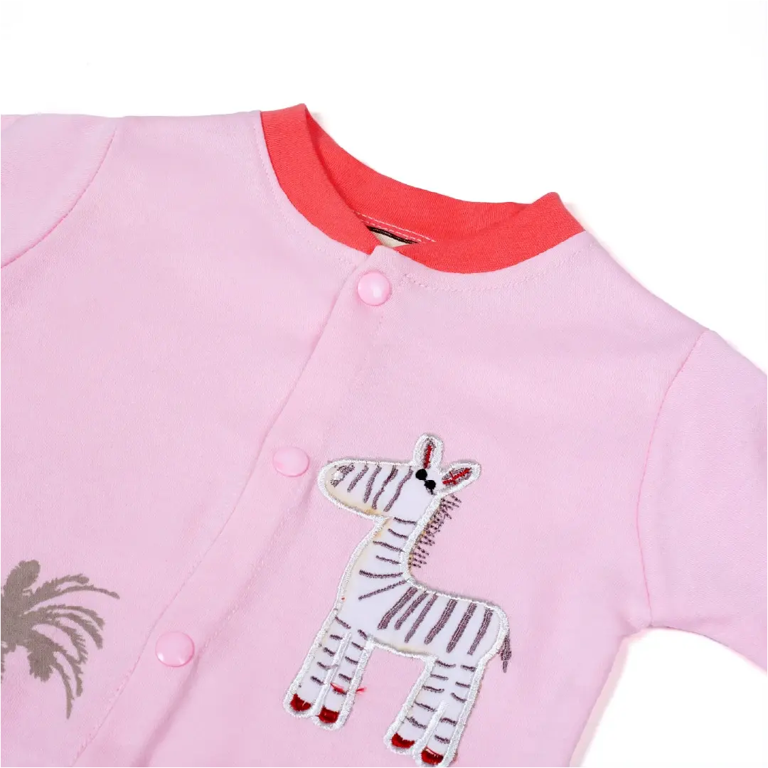 Pale Pink Zebra & Palm Tree Baby Outfit with Coral Trim - Niyaney Clothing