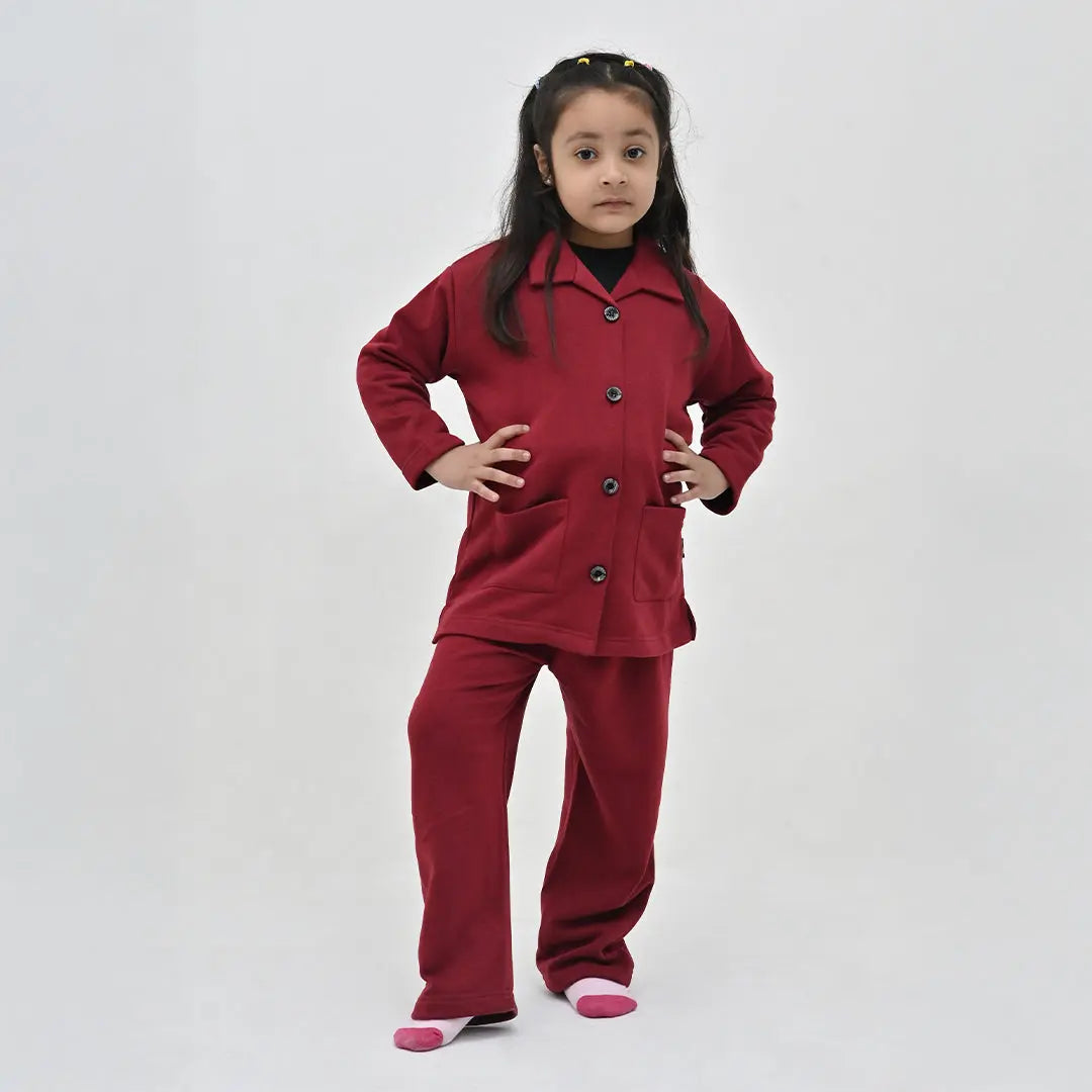 Unisex Maroon Button-Down Soft Night Set - Niyaney Clothing