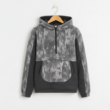 Chain Yarn Fleece Printed Charcoal Hoodie