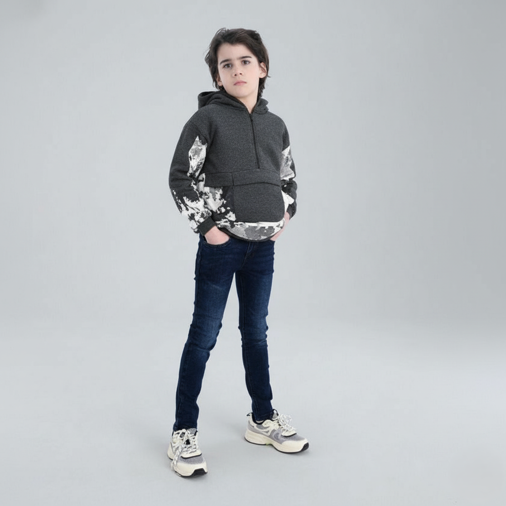 Twisted Charcoal and Marble Fleece Hoodie