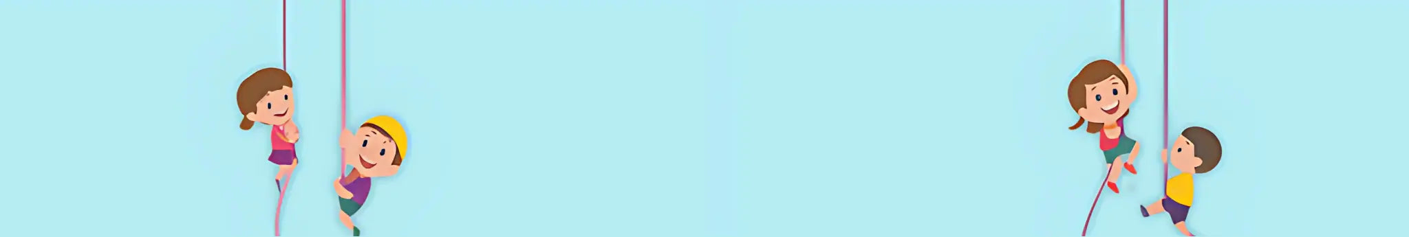 Cartoon children climbing on ropes against a light blue background